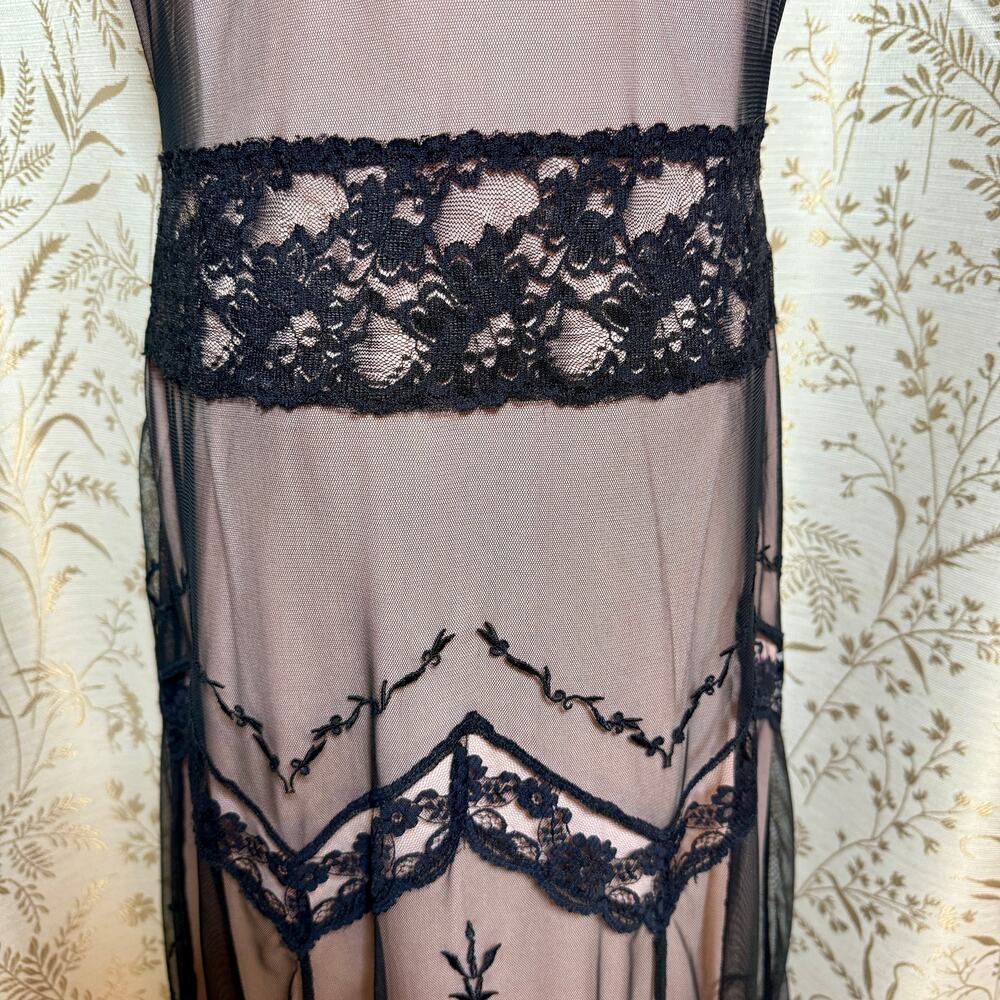 Newport News VTG Y2K Lace Mesh Flapper Dress 10 Black Pink Art Deco Gatsby 1920s - Picture 8 of 14